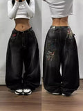 Black Wide-Legged Jeans 2024 New Spring And Autumn Style Middle Waist Style Sagging Jeans-Outfit
