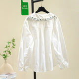 Fongt Embroidered Doll Collar White Shirt Women 2025 New Loose Thin Lantern Sleeve Shirt Top