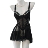 Fongt In Gentle* Sexy Dating Pajamas Slings Aja Girls Spring And Autumn Winter Model Perspective Mesh Pure Home Set