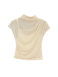 Fongt Xixi 2025 Spring And Summer New Korean Version Solid Color Half-Necked Net Yarn T-Shirt T-Shirt Women 89211