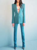 QUALITY Newest 2023 Fashion Designer S/S Career Suit Set Women's Elegant Single Button Diamonds Beaded Blazer Pants