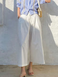 And Summer New White Seven-Point Trousers Women's French Casual Pants Cotton Broad Leg Pants Famous Fragrant Style Women's