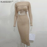 Sweater 2 Piece Set Suit Women Sexy Bacless Long Sleeve Maxi Bodycon Dress And Spaghetti Strap Cropped Top Outfits
