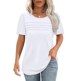 Fongt Women's Summer Round-Neck Short-Sleeved Chest Tuck Line Folded Blouse T-Shirt