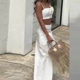 Fongt 2024 Summer New Solid Color Short Crop Sling To High Waist Skirt Suit Female-Outfit