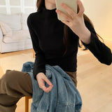 Collar Threaded Bottom Women Wear Temperamental Long-Sleeved T-Shirts In Autumn And Winter-Outfit