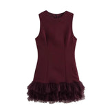Fongt And Winter New Sleeve Mesh Splicing Sleeveless Mini Dress 4661289