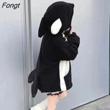 Winter Dolphin Hoodie Sweatshirt Spring Korean Anime Women Kawaii Loose Long Sleeve Tops Hip Hop Oversized Cartoon