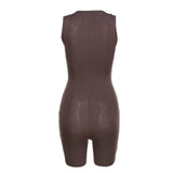 Ribbed Sexy Sleeveless V Neck Zipper Mini