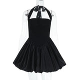 Fongt Spring 2025 New Short Dress Famous Style Temperament Sexy Body Bubble Hem Hanging Neck