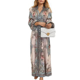 Fongt Dress Women's New Elegant Temperament V-Neck Fashion Print Long-Sleeved Dress
