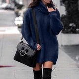 Fongt And Winter New Women's High Collar Medium Long Knit Jumper Long Sleeve Dress Sweater Women's