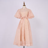Fongt Court Style High Design Feeling Heavy Industry Nail Drill Short Sleeve Single Buckle Dress + Sling