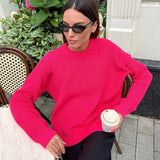 Elegant Knitted Women Sweater Pullover Autumn Green Crew Neck Long Sleeve Female Sweaters Fashion Solid Simple Lady