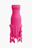 flounce hem maxi dress with ruched