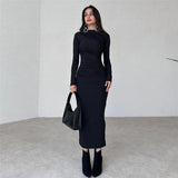 Fongt Spring And Autumn New High-Senior Sensing Solid Color Temperament Long-Singed-Up Dress Woman