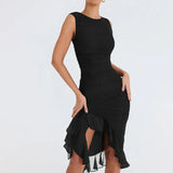 Fongt Style Fashion Solid Color Long Sleeve Temperament Slim Pleated Dress Autumn Female