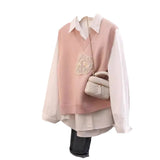 Style Embroidery Design Sense Coat V Collar Knitted Sweater Comfortable Sleeveless Vest New Waistcoat Shows Thin Leisure-Outfit