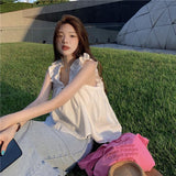 Top Women Summer New Korean Style Design Solid Fashion Cropped Leisure Basic Loose Sweet Tender Aesthetic Fairy