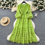 Fongt Fashion Dress Women 2025 Spring New French Waist Display Thin Hollow Hook Lace Leaves Side Dress