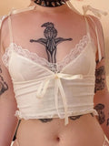 Fongt Fashion Wise New Top Solid Color Sexy Low V Neck Lace Lace Short Sling Girl-Outfit