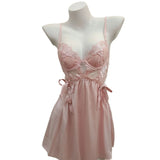 Fongt Embroidery Lace Back Pajamas With Thoracic Pad Pure High-End Sling Skirt Female Sexy Ribbon Sling Skirt