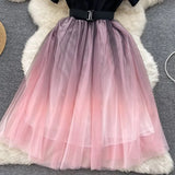 Fongt A Niche Design Bumpy Shoulder Dress Summer Women's Small Net Yarn Waist Princess Dress