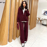 Fongt 2025 New Women's Languiled Collar Knitted Trousers Two-Set