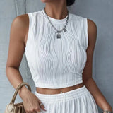 Fongt Women's Summer New Top T-Shirt Temperament Sleeveless T-Shirt Collar Leak Umbilical Vest Woman