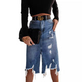 Fongt Autumn And Winter New Casual Bag Hip Skirt Tuxed Hole Cowboy Skirt Women's Dress Thin