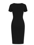 Fongt Zippered Short Sleeve Black PU Thighs Open Tight Dress