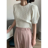 Fongt Korean Spring New Fashionable Twist Short Sleeve Sweater-Outfit