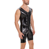 Fongt Men's Mirror Bright Leather Jumpsuit Sexy Zipper Open Gear No Odor Size Accurate-Outfit