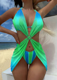 2024 New Striped Gradient Love Mesh Dress Three-Piece Swimsuit Swimsuit