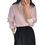 Fongt Chic Spring And Autumn Small Temperament Clip Clip Relaxed Long Sleeve Striped Shirt Woman