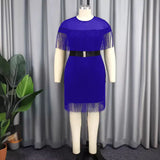 Fongt Fashion Round Collar Susleeve With Belt Dress Elegant Commute High Waist Slim Women's Dress