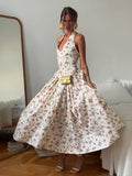 Fongt Romantic Design U Tie Slings Bare Back Floral Dress Female Lazy High-End Feel Folded Dress Sexy