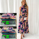 Fongt Spring/Summer Hanging Neckless Printed Vacation Dress