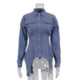 Fongt 2023 New Shirt Female Design Sense Irregular Lapel Long Sleeves With Fashion Shirt-Outfit