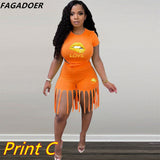 Tie Dye Casual Two Piece Set Plus Size Shorts Set Women Long Sleeve Crop Top Tassel Shorts Sport Traeksuits