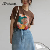 Aesthetic Printed T Shirts Women 2021 New Soft Vintage Loose Tees Abstract Graphic Cotton Tshirts Summer Casual