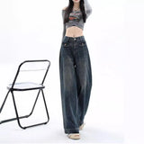 Fongt Wide-Leg Jeans Women's Fall 2023 New High Waist Show Thin Loose Design Feeling Straight Tube Floor Pants-Outfit