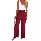 Fongt Women's Spring And Summer New Women's Pants Solid Cotton Tampons Tight Loose Leisure Wide Legs Women's Trousers