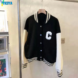 Bomber Woman Jacket¡®s Long Sleeve Varsity Jacket American Printing Stand Collar Black Jackets Unisex Bombers Coat