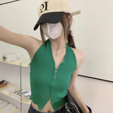 Fongt Neck Slings Beauty Vest Women Autumn New Knitted Hottie Short Sleeveless Shoulder Sexy