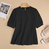 Tops 2022 VONDA Holiday Bohemian Women Casual Tops Casual Short Sleeve Pleated Ruffled Blouse Blusas