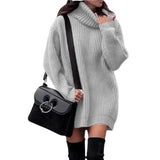 Fongt And Winter New Women's High Collar Medium Long Knit Jumper Long Sleeve Dress Sweater Women's