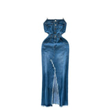 Fongt Port Style Vintage Denim Dress Design With A Long Sling Dress In The Fork
