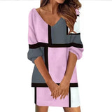 Fongt New Fashion Casual V-Neck Print Dress Women's Dress