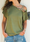 Fongt Explosion Casual Slanted Shoulders Cross Irregular Short-Sleeved Print Women T-Shirts
